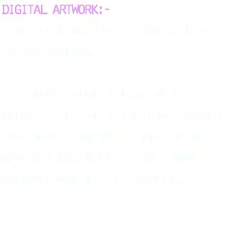 digital artwork:- generated digital artwork for social media. serenity sound / dragon isle drums required a logo design for each division with subsequent monthly facebook events and promotional flyer artwork. 